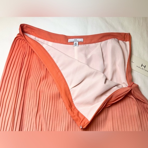 Halston Pleated Ombré Midi Skirt Coral Pink/Orange NWT Size Small - Picture 5 of 7